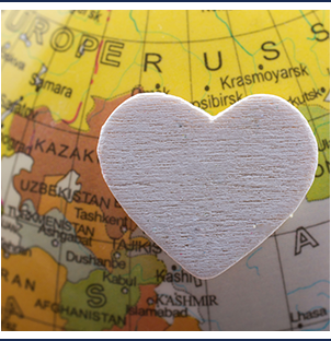 map of the world with a heart